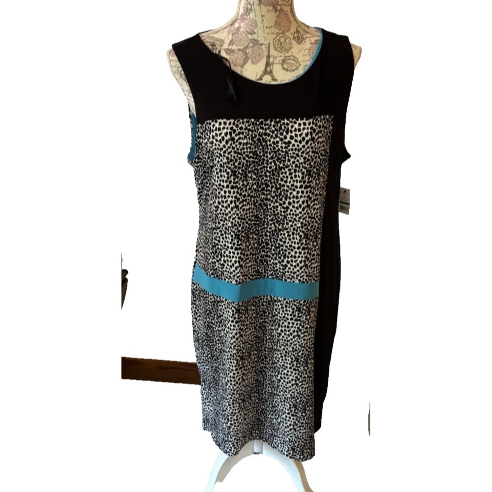 NWT‎ SZ L CHAUS Women's Sleeveless Knee Length Shift Dress Black Zip
